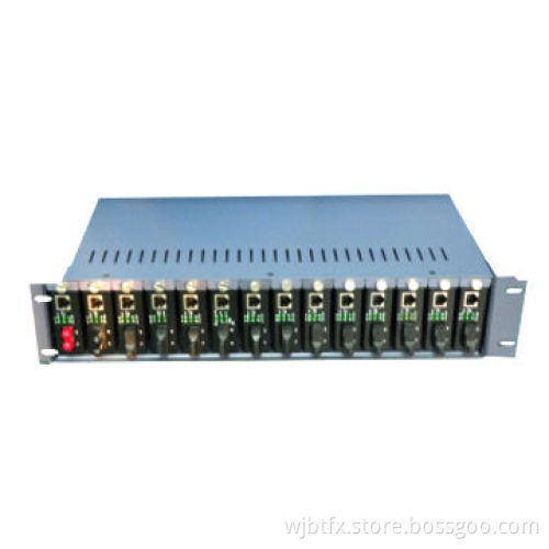Fiber media converter rack, 14 slots 2U, dual power DC-48V + AC 220VNew